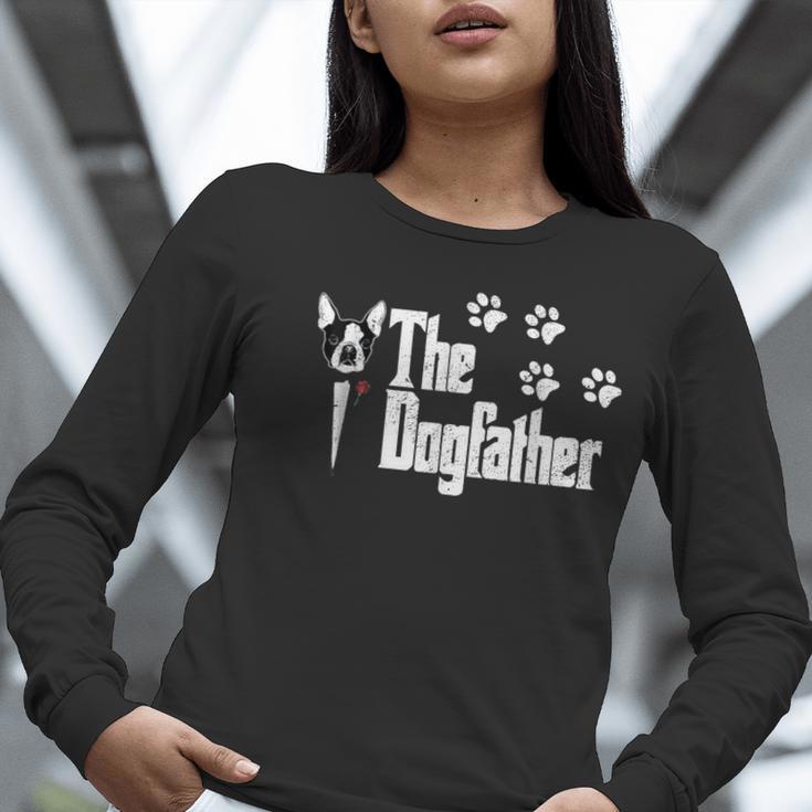 The Dogfather Boston Terrier Dog Dad Tshirt Idea Women Long Sleeve T-Shirt, Boston Terrier Dad Shirts, funny gift