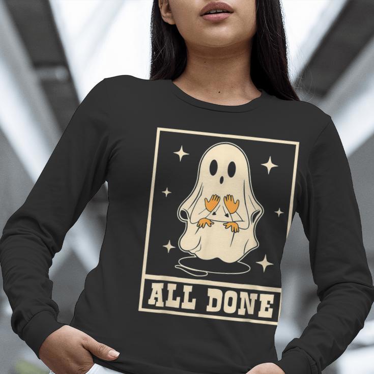 All Done Sign Language Ghost Speech Pathology Teacher Women Long Sleeve T-Shirt, funny gift All Done Sign Language Ghost Speech Pathology Teacher Women Long Sleeve T-Shirt, funny gift