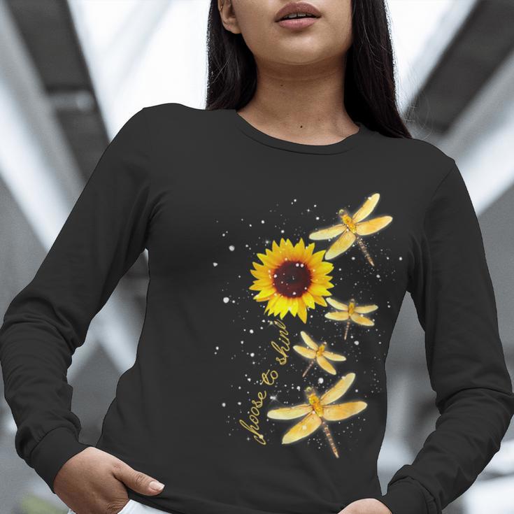 Dragonfly Sunflower Teacher Growth Mindset Choose To Shine Women Long Sleeve T-Shirt, funny gift