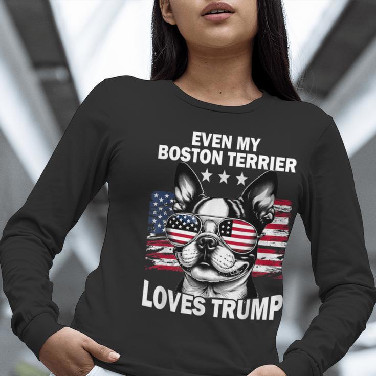 Even My Boston Terrier Loves Trump Trump Supporter Dog Lover Women Long Sleeve T-Shirt, funny gift