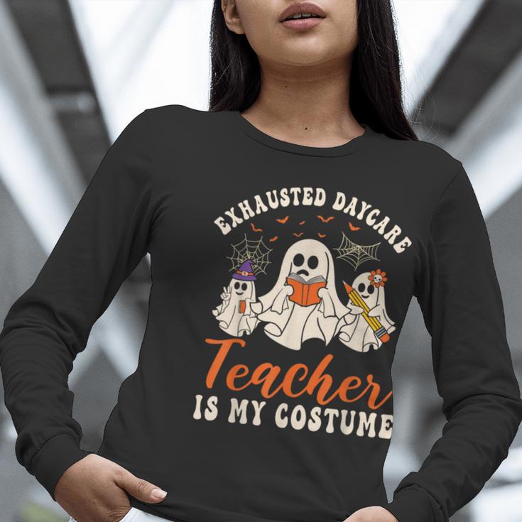 Exhausted Daycare Teacher Is My Costume Halloween Ghost Fun For Men Women Women Long Sleeve T-Shirt, funny gift
