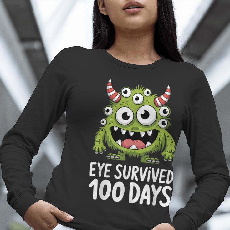 Eye Survived 100 Days Of School Monster Lover Teacher Kids Women Long Sleeve T-Shirt, funny gift Eye Survived 100 Days Of School Monster Lover Teacher Kids Women Long Sleeve T-Shirt, funny gift