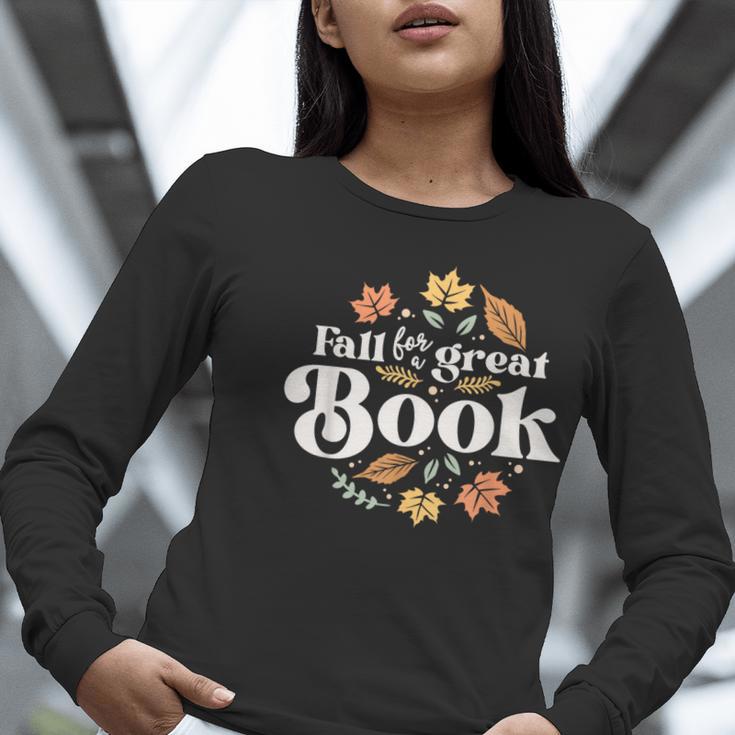 Fall For A Great Book Reading Librarian Autumn Teacher Women Long Sleeve T-Shirt, funny gift