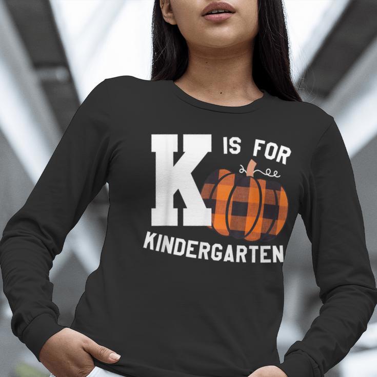 Fall Kindergarten Teacher K Is For Buffalo Plaid Pumpkin Women Long Sleeve T-Shirt, funny gift Fall Kindergarten Teacher K Is For Buffalo Plaid Pumpkin Women Long Sleeve T-Shirt, funny gift