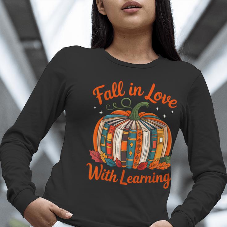 Fall In Love With Learning Book Lover Autumn Pumpkin Teacher Women Long Sleeve T-Shirt, funny gift Fall In Love With Learning Book Lover Autumn Pumpkin Teacher Women Long Sleeve T-Shirt, funny gift