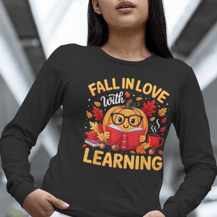 Fall In Love With Learning Pumpkin Thanksgiving Teacher Fall Women Long Sleeve T-Shirt, funny gift