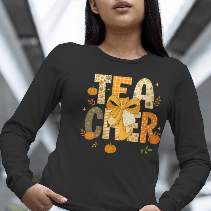 Fall Teacher Pumpkin Coquette Bow Autumn Classroom Women Long Sleeve T-Shirt, funny gift Fall Teacher Pumpkin Coquette Bow Autumn Classroom Women Long Sleeve T-Shirt, funny gift