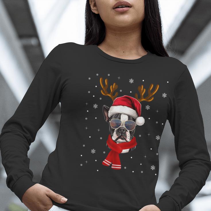 Family Matching Reindeer Xmas Boston Terrier Christmas Women Long Sleeve T-Shirt, Boston Terrier Christmas Shirts, funny gift