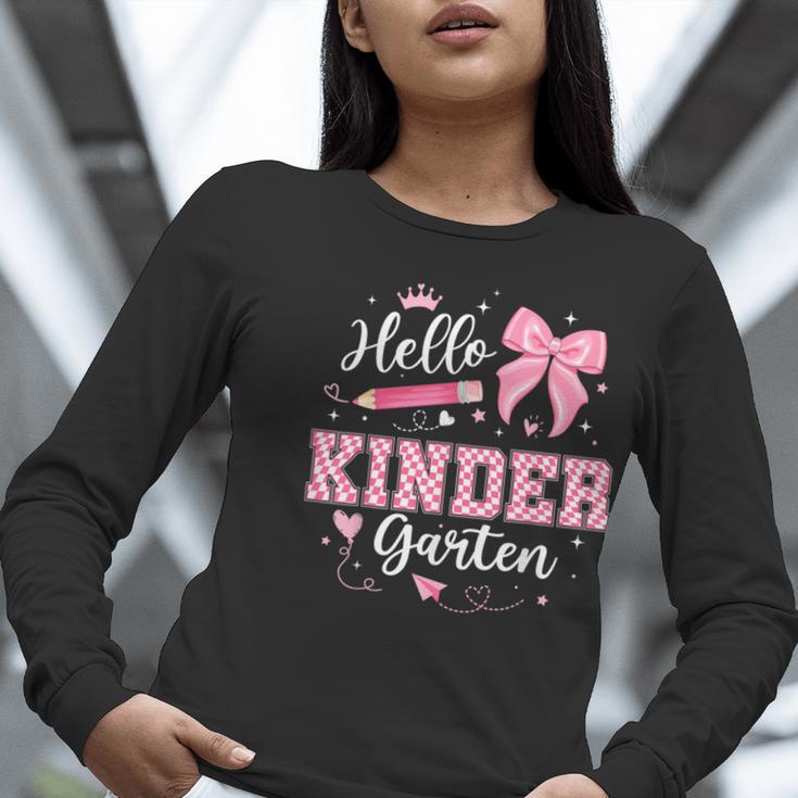 First Day Of School Teacher Girl Coquette Hello Kindergarten Women Long Sleeve T-Shirt, funny gift First Day Of School Teacher Girl Coquette Hello Kindergarten Women Long Sleeve T-Shirt, funny gift