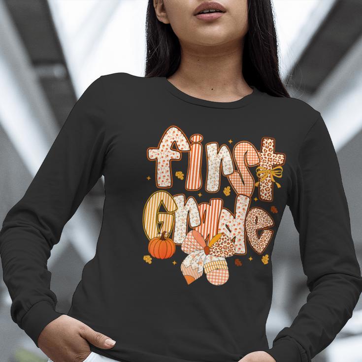 First Grade Fall Floral Coquette Bow Teachers Students Women Long Sleeve T-Shirt, First Grade Teacher Shirts, funny gift First Grade Fall Floral Coquette Bow Teachers Students Women Long Sleeve T-Shirt, First Grade Teacher Shirts, funny gift