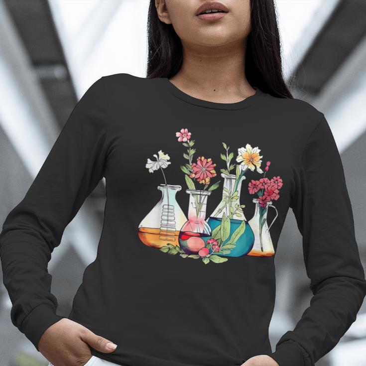 Floral Beakers Chemistry Lab Teacher Women Long Sleeve T-Shirt, funny gift
