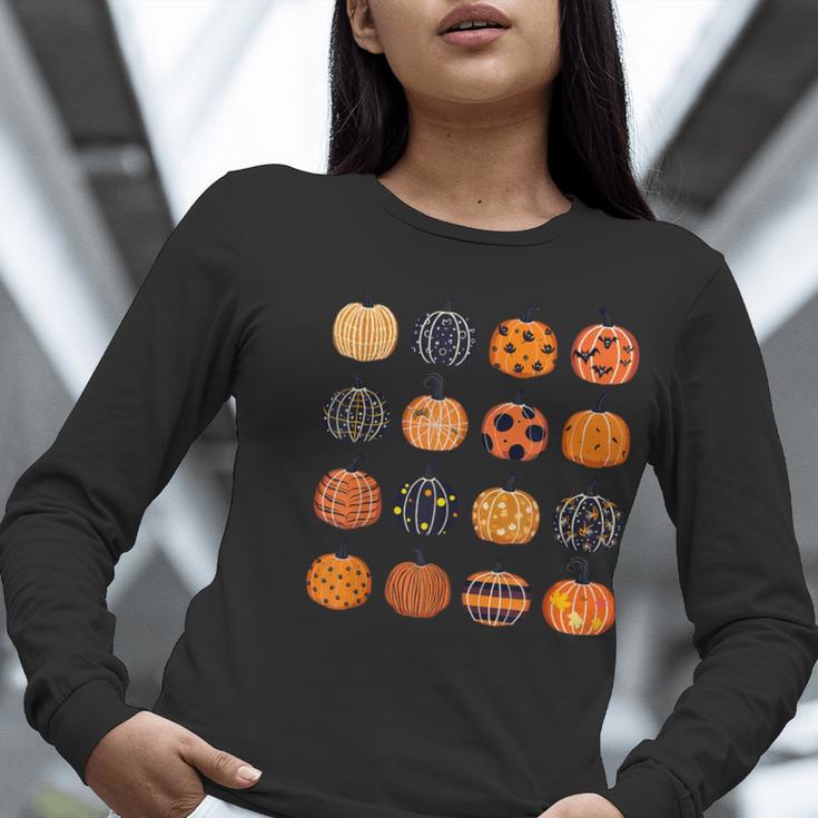 Folk Art Pumpkins Teacher Nurses Admin Witch Halloween Cute Women Long Sleeve T-Shirt, funny gift