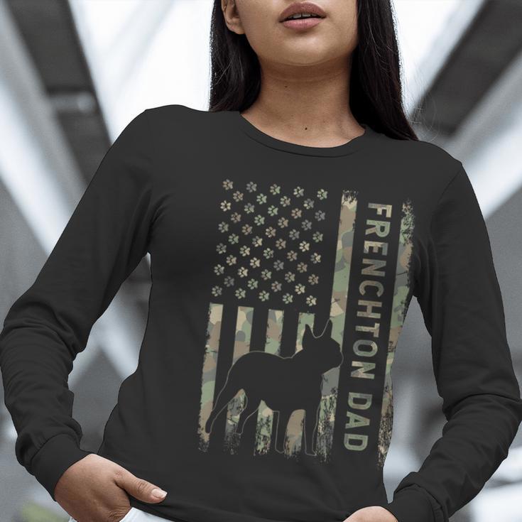 Frenchton Dad French Bulldog Boston Terrier Camo USA Flag Women Long Sleeve T-Shirt, Boston Terrier Dad Shirts, French Bulldog Dad Shirts, funny gift
