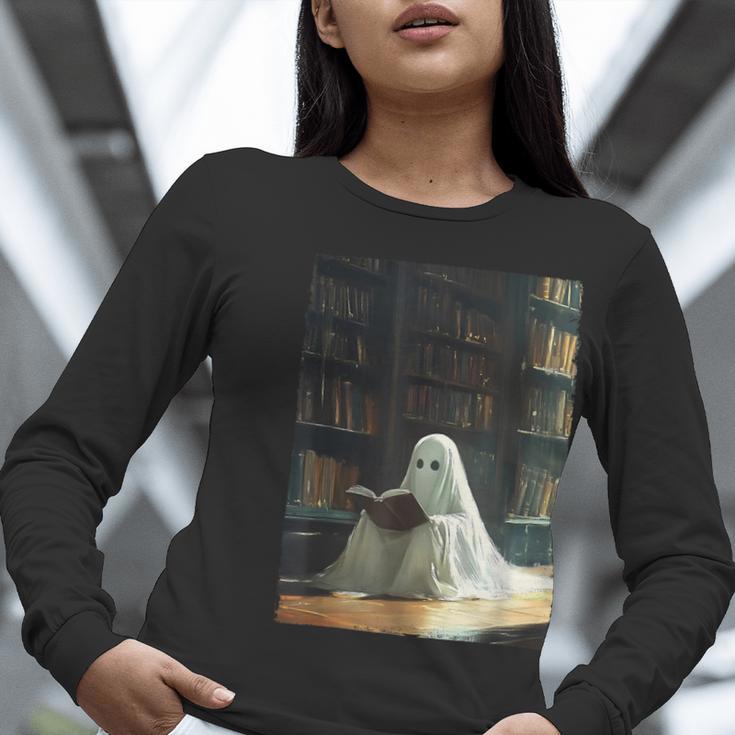 Ghost Library Halloween Book Reading Books Lover Teacher Women Long Sleeve T-Shirt, funny gift Ghost Library Halloween Book Reading Books Lover Teacher Women Long Sleeve T-Shirt, funny gift