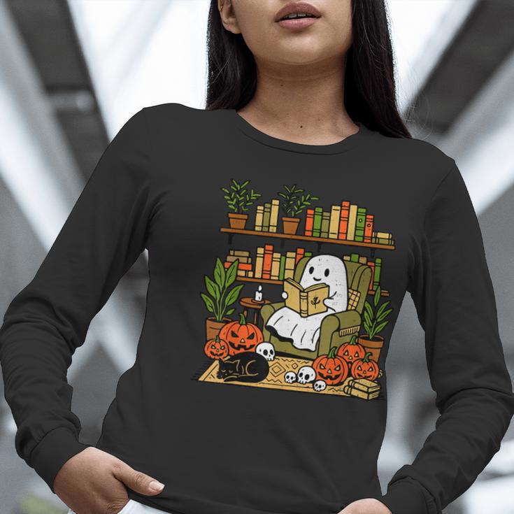 Ghost Library Reading Books Halloween Librarian Teacher Women Long Sleeve T-Shirt, funny gift Ghost Library Reading Books Halloween Librarian Teacher Women Long Sleeve T-Shirt, funny gift