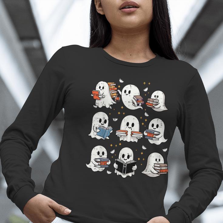 Ghosts With Books Library Halloween Men Women Kids Teacher Women Long Sleeve T-Shirt, funny gift