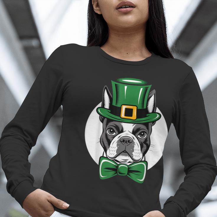 Green Boston Terrier Shamrock St Patricks Day Boston Terrier Women Long Sleeve T-Shirt, funny gift