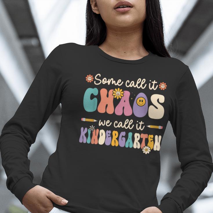 Groovy Some Call It Chaos We Call It Kindergarten Teacher Women Long Sleeve T-Shirt, Groovy Teacher Shirts, funny gift Groovy Some Call It Chaos We Call It Kindergarten Teacher Women Long Sleeve T-Shirt, Groovy Teacher Shirts, funny gift