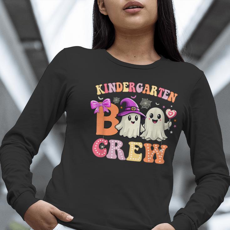 Groovy Kindergarten Boo Crew Kinder Halloween Teacher Kids Women Long Sleeve T-Shirt, Groovy Teacher Shirts, funny gift