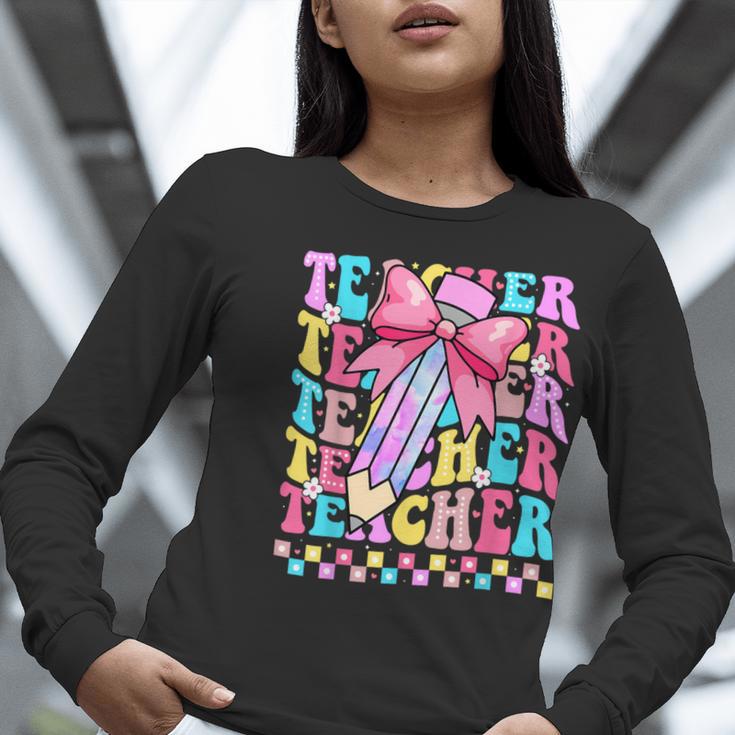 Groovy Teacher Cute Coquette Bow Flower Retro Back To School Women Long Sleeve T-Shirt, Groovy Teacher Shirts, funny gift Groovy Teacher Cute Coquette Bow Flower Retro Back To School Women Long Sleeve T-Shirt, Groovy Teacher Shirts, funny gift