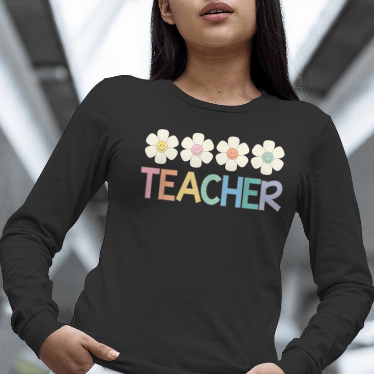 Groovy Teacher Cute Daisy Flower Retro Back To School Women Long Sleeve T-Shirt, Groovy Teacher Shirts, funny gift