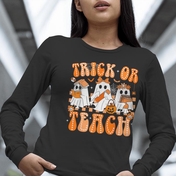 Groovy Teacher Halloween Trick Or Teach Ghost Men Women Kids Women Long Sleeve T-Shirt, Groovy Teacher Shirts, funny gift