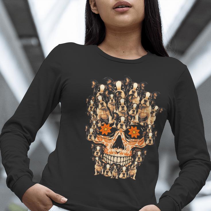Halloween Costume Skull Boston Terrier Dog Lover For Men Women Kids Women Long Sleeve T-Shirt, Boston Terrier Halloween Shirts, funny gift
