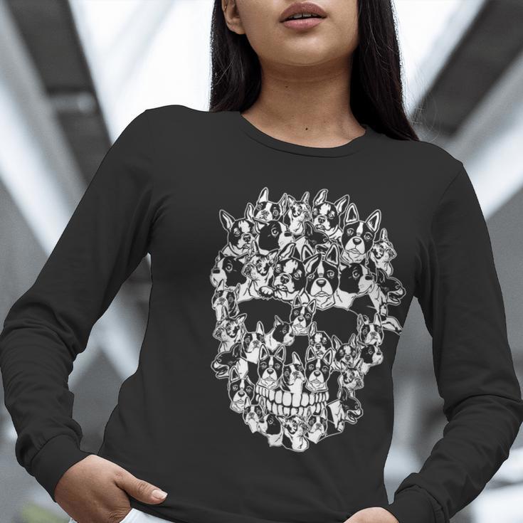 Halloween Costume Skull Boston Terrier Dog Lover Women Long Sleeve T-Shirt, Boston Terrier Halloween Shirts, funny gift