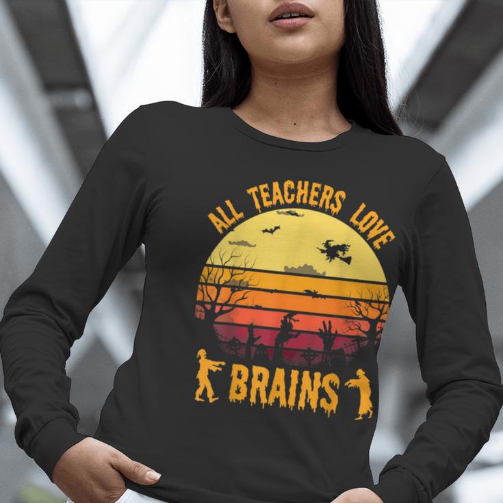 Halloween Costume Teacher Love Brains Zombie Women Long Sleeve T-Shirt, funny gift Halloween Costume Teacher Love Brains Zombie Women Long Sleeve T-Shirt, funny gift