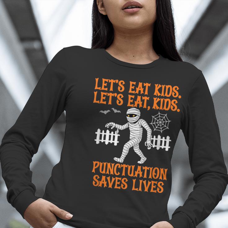 Halloween Lets Eat Kids Punctuation Teacher Women Long Sleeve T-Shirt, funny gift Halloween Lets Eat Kids Punctuation Teacher Women Long Sleeve T-Shirt, funny gift