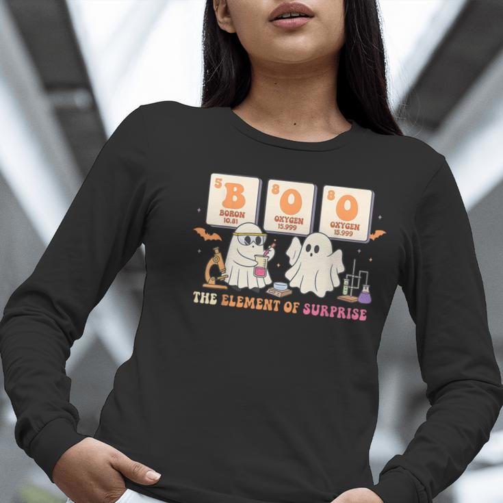 Halloween Science Teacher Boo Ghost The Element Of Surprise Women Long Sleeve T-Shirt, Science Teacher Shirts, funny gift