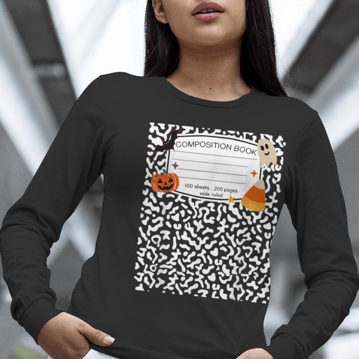 Halloween Teacher Composition Book Notebook Matching Group Women Long Sleeve T-Shirt, funny gift