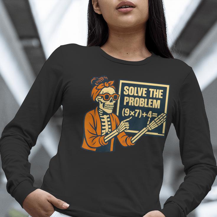 Halloween Teacher Six Seven Meme 6 7 Skeleton Spooky Costume Women Long Sleeve T-Shirt, funny gift