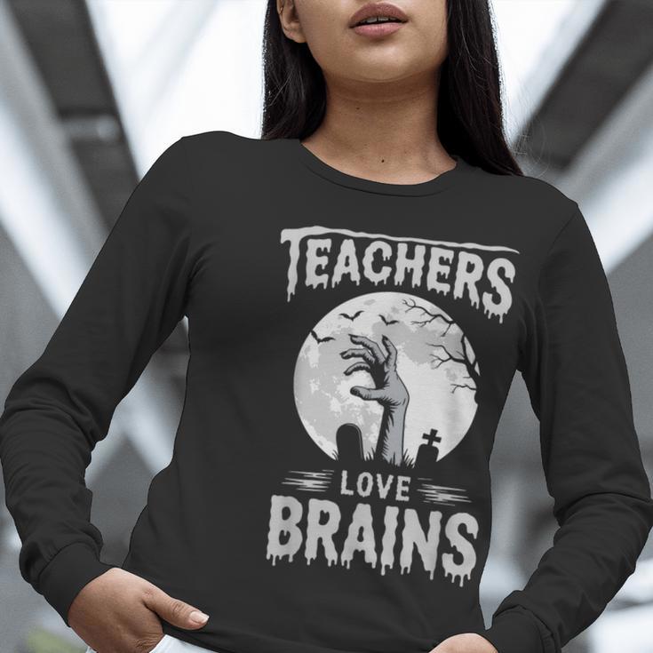 Halloween Teacher Tshirts Zombie Teachers Love Brains Women Long Sleeve T-Shirt, funny gift Halloween Teacher Tshirts Zombie Teachers Love Brains Women Long Sleeve T-Shirt, funny gift