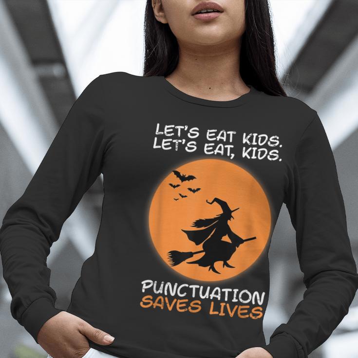 Halloween Teacher Witch Lets Eat Kids Punctuation Women Long Sleeve T-Shirt, funny gift