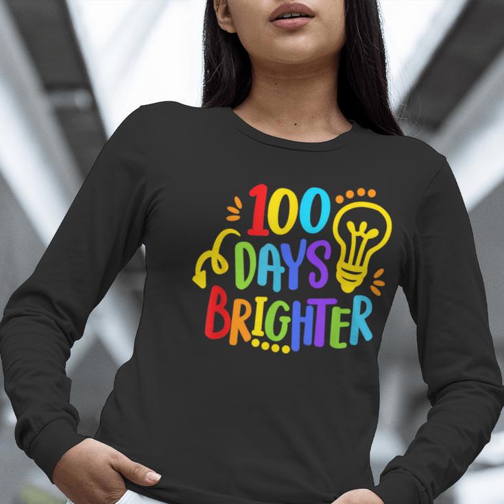 Happy 100th Day Of School 100 Days Brighter Girls Teacher Women Long Sleeve T-Shirt, funny gift