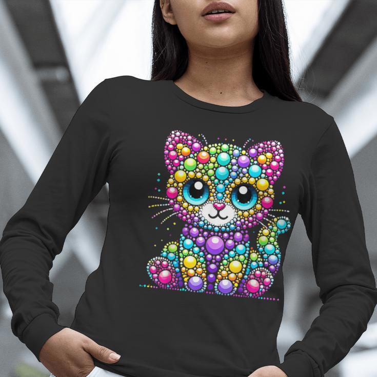 Happy Dot Day Colorful Polka Dot Cat Kitten Teachers Kids Women Long Sleeve T-Shirt, funny gift