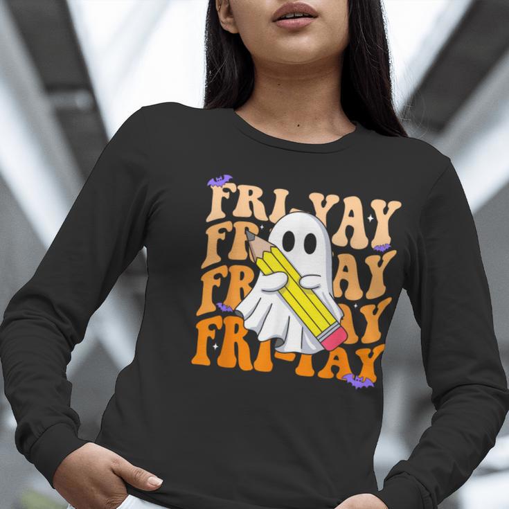 Happy Fri-Yay Friday Lovers Groovy Teacher Life Halloween Women Long Sleeve T-Shirt, Groovy Teacher Shirts, funny gift Happy Fri-Yay Friday Lovers Groovy Teacher Life Halloween Women Long Sleeve T-Shirt, Groovy Teacher Shirts, funny gift