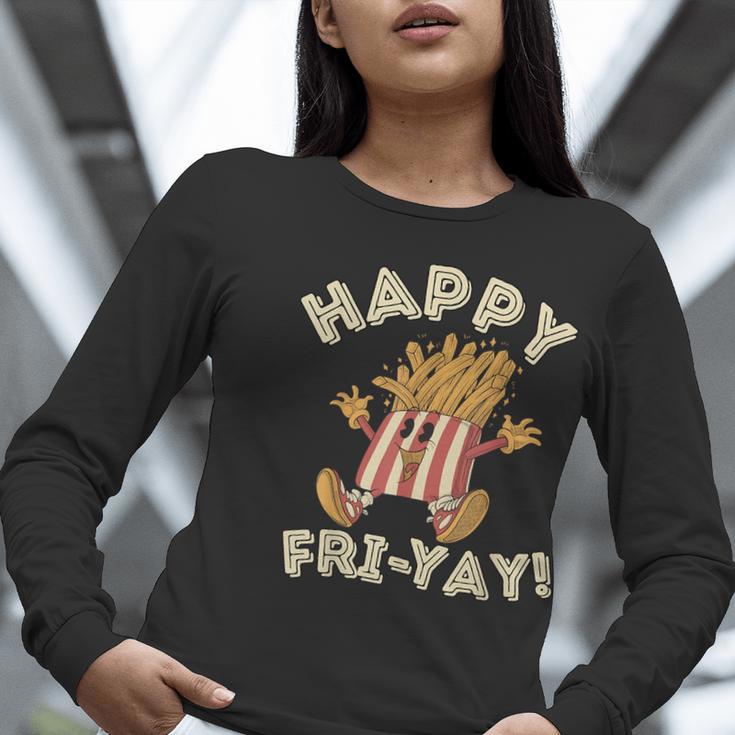 Happy Fri Yay Retro French Fries Friday Lovers Fun Teacher Women Long Sleeve T-Shirt, funny gift
