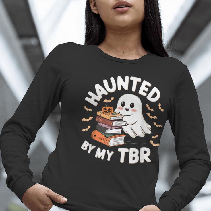 Haunted By My TBR Cute Ghost Book Reading Teacher Halloween Women Long Sleeve T-Shirt, funny gift
