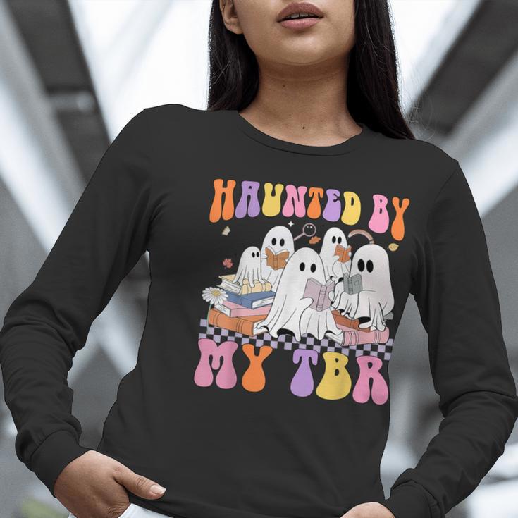 Haunted By My TBR Cute Ghosts Book Reading Teacher Halloween Women Long Sleeve T-Shirt, funny gift