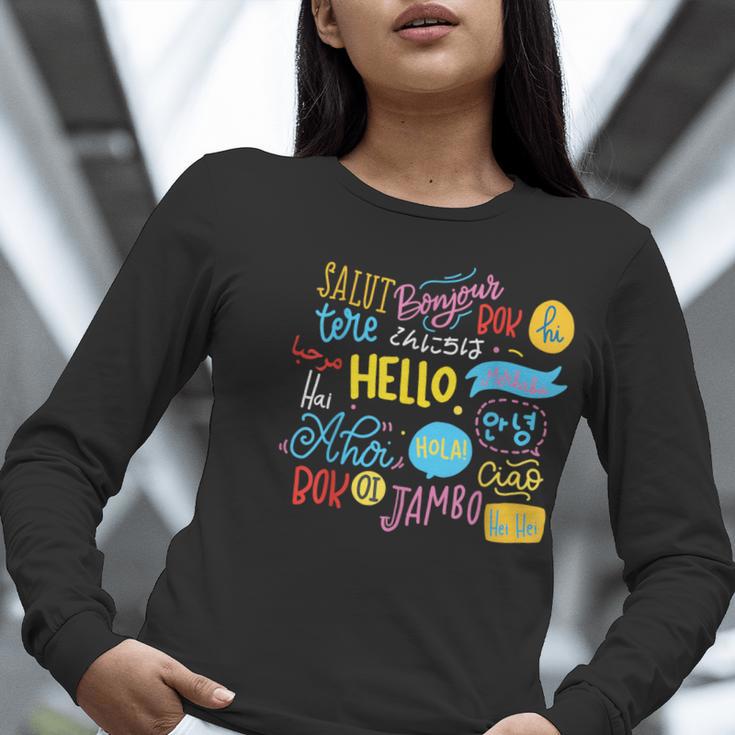 Hello Word In Different Languages Travel And Teacher Lover Women Long Sleeve T-Shirt, funny gift Hello Word In Different Languages Travel And Teacher Lover Women Long Sleeve T-Shirt, funny gift