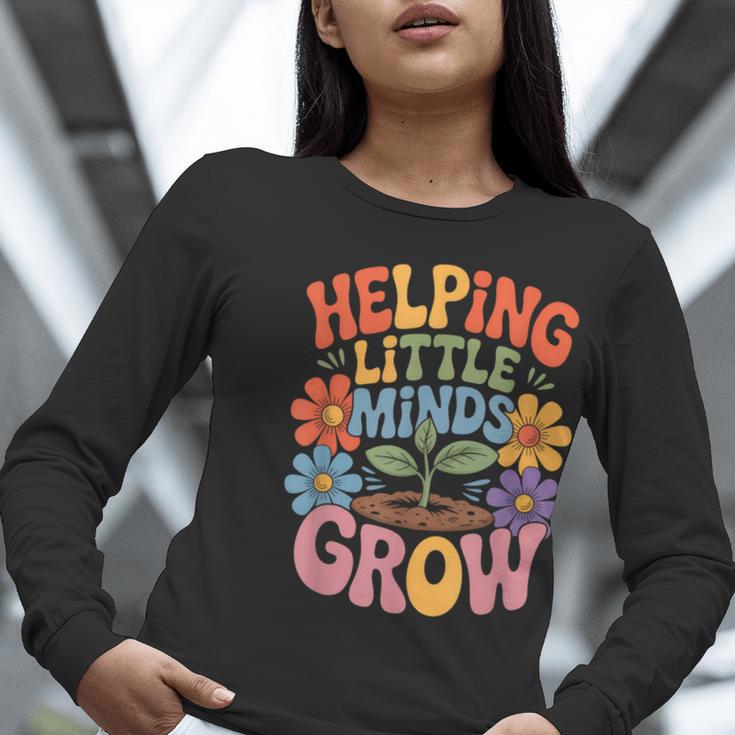 Helping Little Minds Grow Teacher First Day Back To School Women Long Sleeve T-Shirt, funny gift Helping Little Minds Grow Teacher First Day Back To School Women Long Sleeve T-Shirt, funny gift