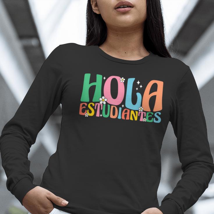 Hola Estudiantes Maestra Back To School Spanish Teacher Women Long Sleeve T-Shirt, funny gift