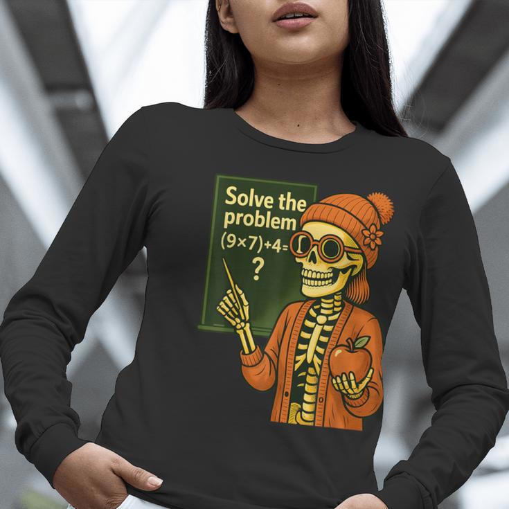 HUGvyn Halloween Skeleton Six Seven 67 Meme PEMDAS Teacher Women Long Sleeve T-Shirt, funny gift