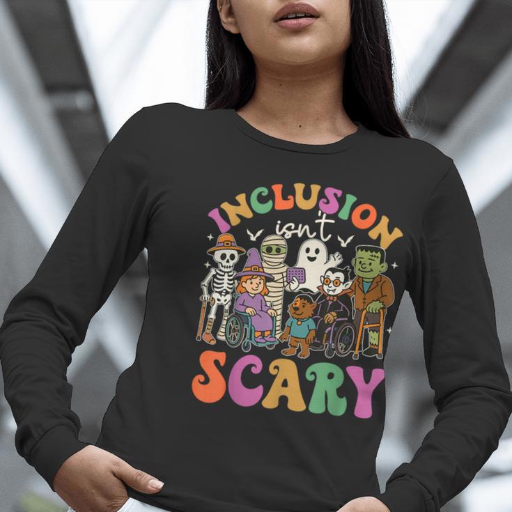 Inclusion Isnt Scary Halloween Skeleton Ghost Sped Teacher Women Long Sleeve T-Shirt, funny gift Inclusion Isnt Scary Halloween Skeleton Ghost Sped Teacher Women Long Sleeve T-Shirt, funny gift