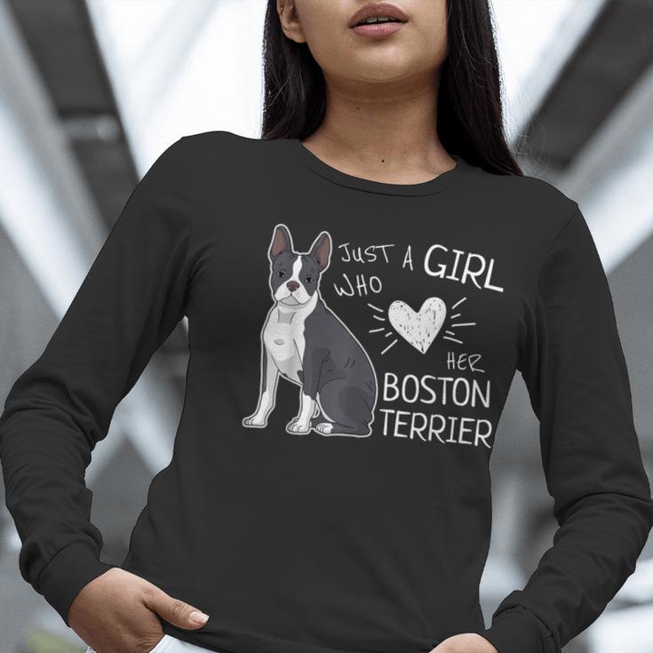 Just A Girl Who Loves Her Boston Terrier Puppy Love Women Long Sleeve T-Shirt, funny gift