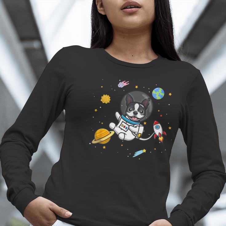 Kawaii Kids & Boys Astronaut Space Boston Terrier Dog Lover Women Long Sleeve T-Shirt, funny gift