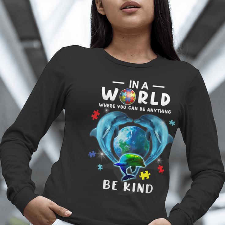 Be Kind Dolphin Autism Awareness Back To School Teacher Men Women Kids Women Long Sleeve T-Shirt, funny gift