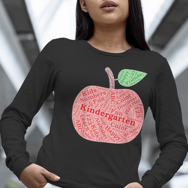 Kindergarten Apple Word Art For Teachers & Students Women Long Sleeve T-Shirt, funny gift